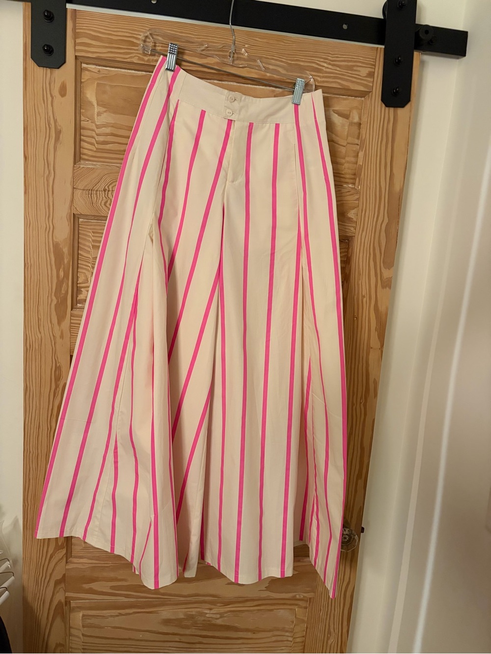 Cream and Hot Pink Striped A-Line Maxi wide leg pants